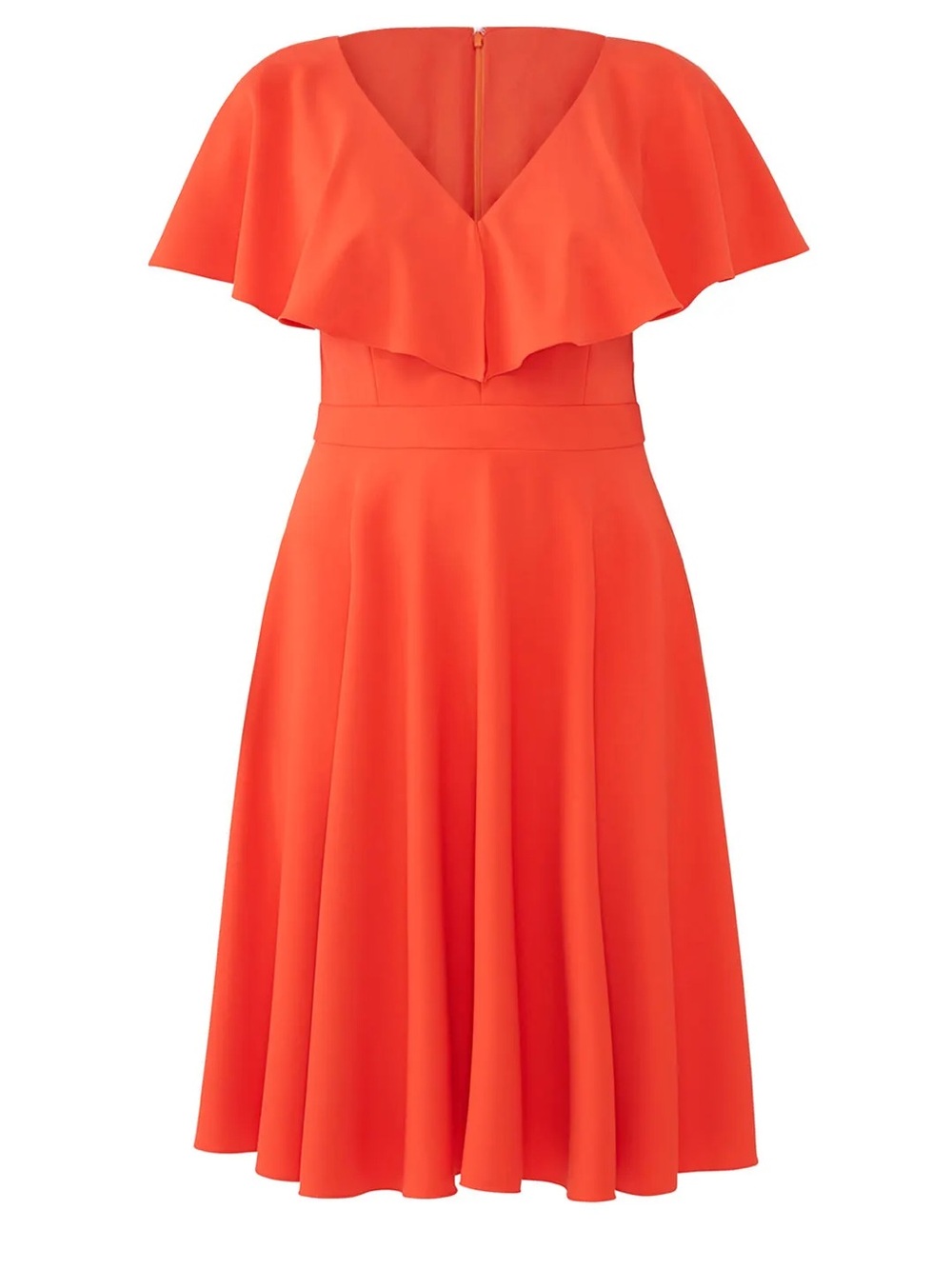 Jay Godfrey Chic Orange Beth Midi Dress Flutter-Sleeve V-Neck Feminine Size 12